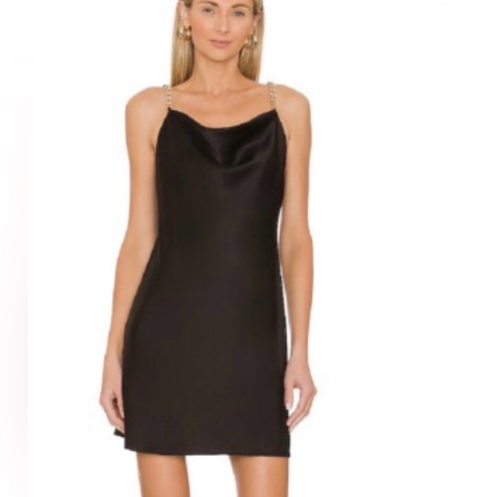 Alice + Olivia, Black Chain Strap Draped Mini Dress 15” P2P, Size S | 511